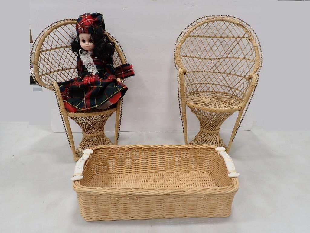 Wicker Doll chairs and a basket pus a Scottish themed doll (1 of 7)