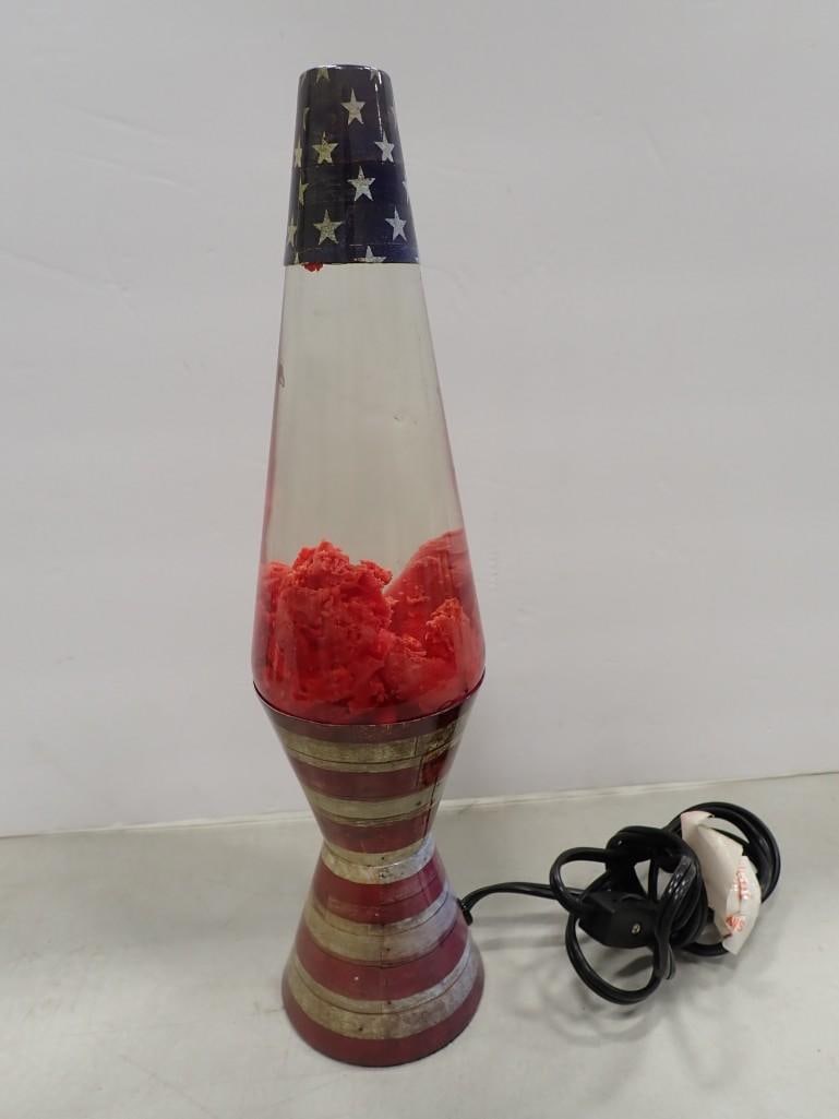 Lava Lamp with Patriotic US Flag design: Lava Lamp with Patriotic US Flag design All pictures are considered part of the description and should be examined carefully by bidders. Live Auctioneers is now offering Live Shipping through them.