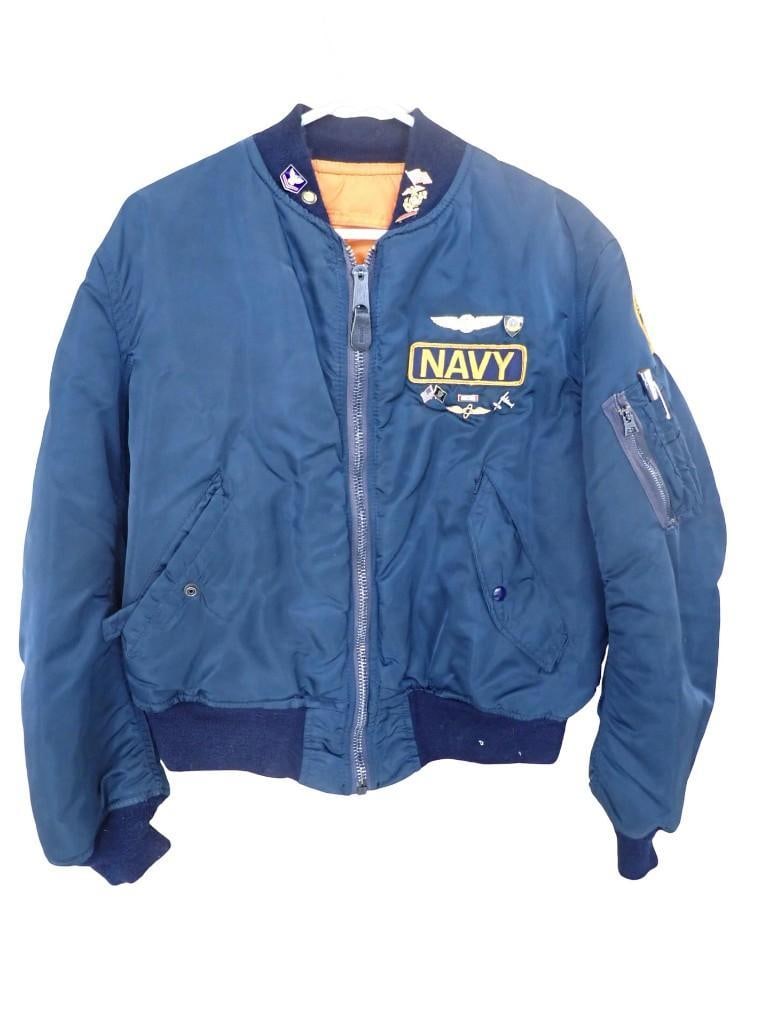 Vintage Navy Blue Bomber Jacket with Pins and Patches, etc. (1 of 12)