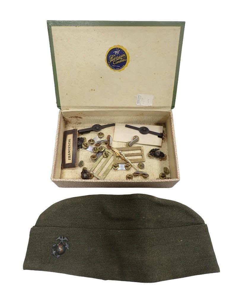 Vintage Military Garrison Hat a box full of pins, etc. (1 of 11)
