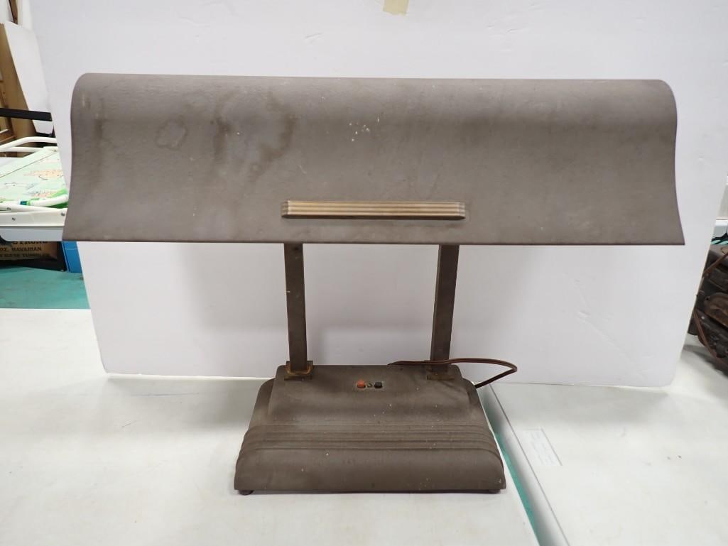 Vintage Art Deco Metal Bankers Lamp with Airplane Wing Design (1 of 7)