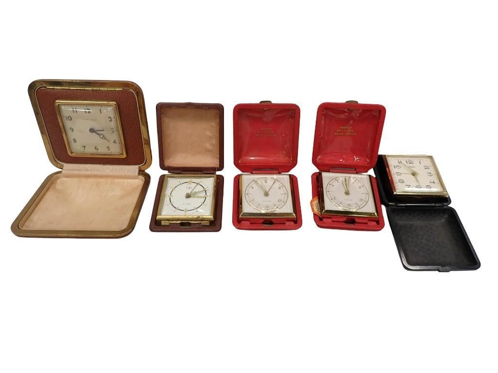 5 Vintage Travel Portable Alarm Clocks: 5 Vintage Travel Portable Alarm Clocks All pictures are considered part of the description and should be examined carefully by bidders. Live Auctioneers is now offering Live Shipping through them. Thi