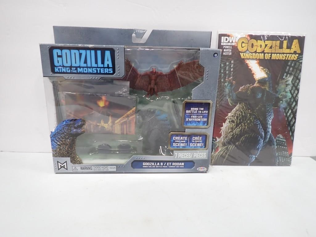 Godzilla Kingdom of Monsters IDW #1 Comic Book and New in Package Jakks Godzilla & Et Rodan (1 of 5)