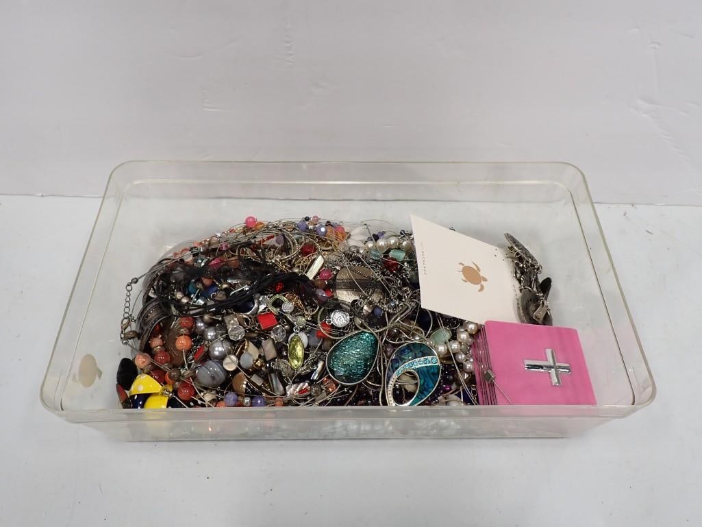 Bin full of assorted costume jewelry: Bin full of assorted costume jewelry All pictures are considered part of the description and should be examined carefully by bidders. Live Auctioneers is now offering Live Shipping through them. This