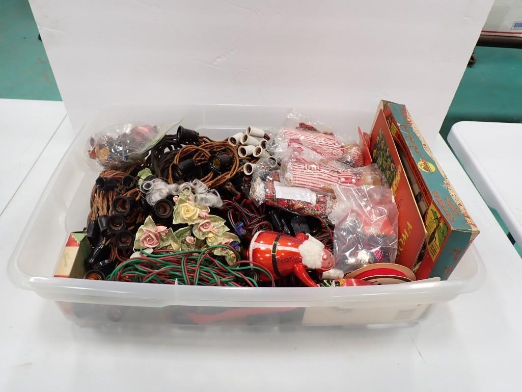 Vintage Christmas Lot including Light Strands, Plastic Santa, Figures, etc. (1 of 12)