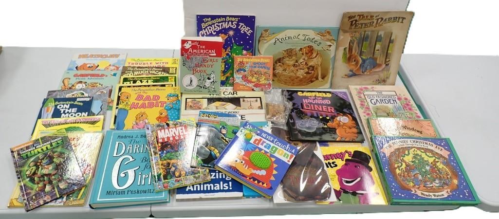 Lot of Children's Books including TMNT, Berenstain Bears, Barney, Garfield, Heathcliff, Peter Rabbit: Lot of Children's Books including TMNT, Berenstain Bears, Barney, Garfield, Heathcliff, Peter Rabbit, etc All pictures are considered part of the description and should be examined carefully by