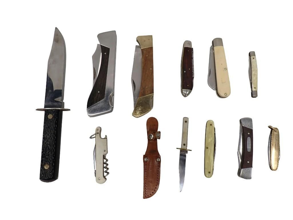 Knife Lot including Folding Pocket Knives, Sheath, Imperial Dagger, etc. (1 of 13)