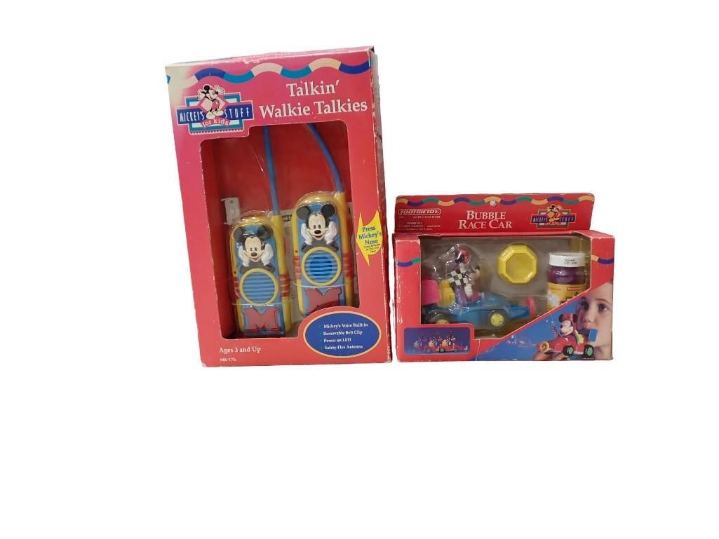 Walt Disney Toy Lot including Mickey Mouse Talkin' Walkie Talkies and Bubble Race Car: Walt Disney Toy Lot including Mickey Mouse Talkin' Walkie Talkies and Bubble Race Car - New in Boxes All pictures are considered part of the description and should be examined carefully by bidders