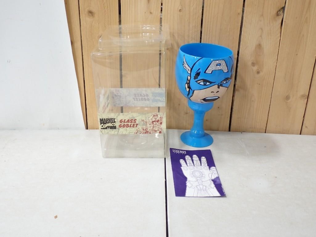 Marvel Comics Captain America Glass Goblet with original package: Marvel Comics Captain America Glass Goblet with original package All pictures are considered part of the description and should be examined carefully by bidders. Live Auctioneers is now offering Live 