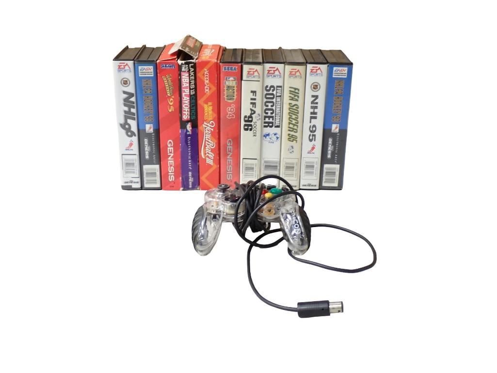 Vintage Sega Genesis Sports Games with Boxes and a Nintendo Game Cube Controller (1 of 7)