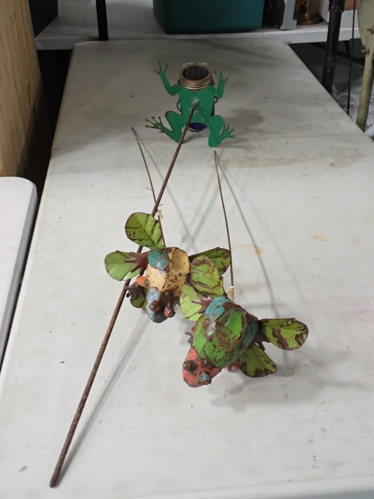 Metal Frog Garden Stakes - Outdoor Yard Decor: Metal Frog Garden Stakes - Outdoor Yard Decor All pictures are considered part of the description and should be examined carefully by bidders. Live Auctioneers is now offering Live Shipping through