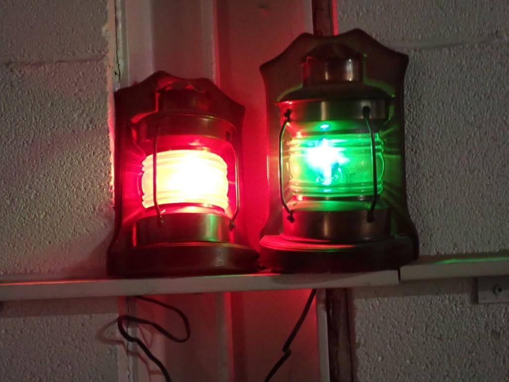 Vintage Nautical Green and Red Light Up Wall Lights or Sconces - They work (1 of 5)
