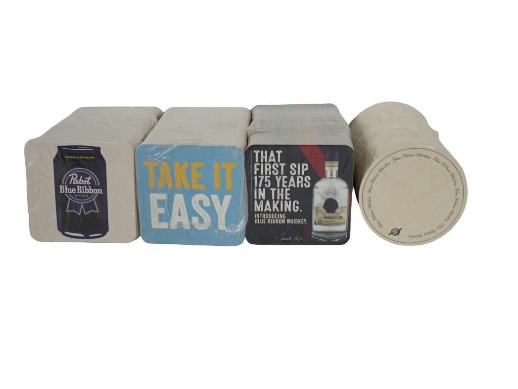 4 Packages of Beer Drink Coasters including Pabst Blue Ribbon PBR, Take it Easy, PBR Whiskey (1 of 4)