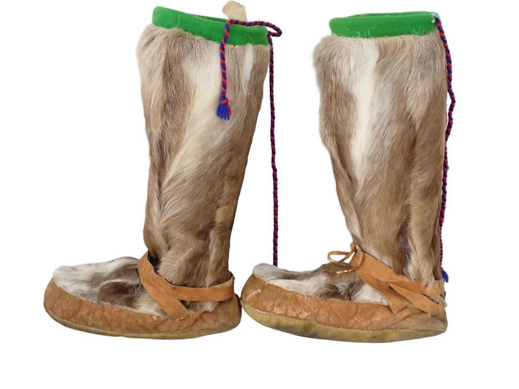 Pair of Circa 1950's Inuit Boots - Likely Caribou Fur (1 of 6)