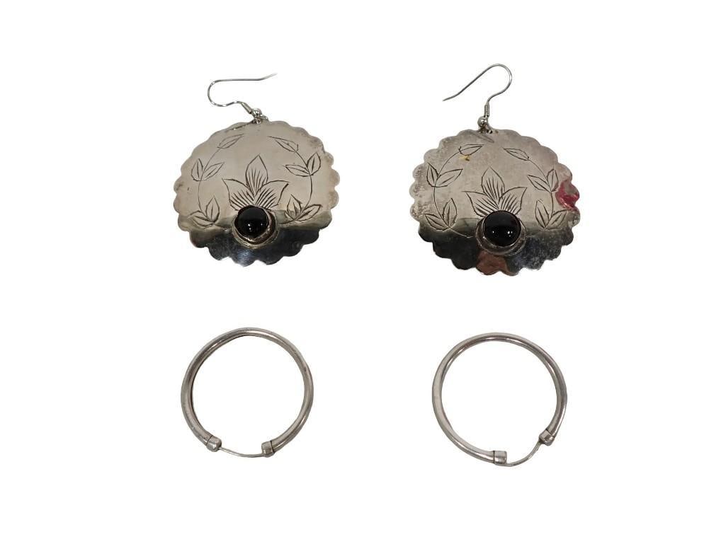 Two Pairs of Silver Earrings. One pair of Sterling Silver hoop Earrings and One Pair of Silver and o (1 of 5)