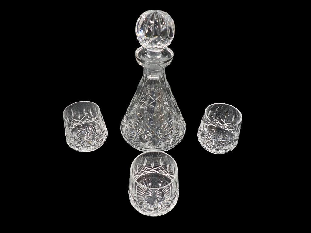 Waterford Crystal Roly Poly Decanter with Stopper and Three Roly Poly glasses in the Lismore pattern (1 of 15)