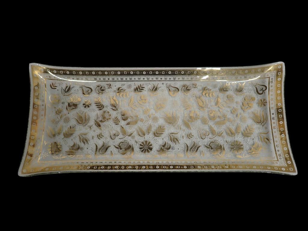 Georges Briard Gilt Glass Rectangular Tray, Persian Garden pattern 16 3/4" x 7 1/4" (1 of 5)