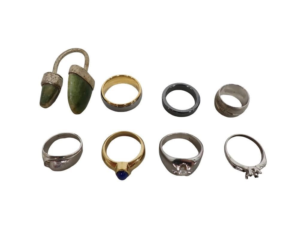 Group of Rings Including One Sterling Silver and Glass Ring, One Mexican green stone and silverplate (1 of 14)