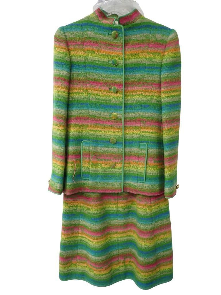 Nina Ricci Multi-colored Wool and Silk Two Piece Ensemble Multicolored button jacket with stand col (1 of 7)
