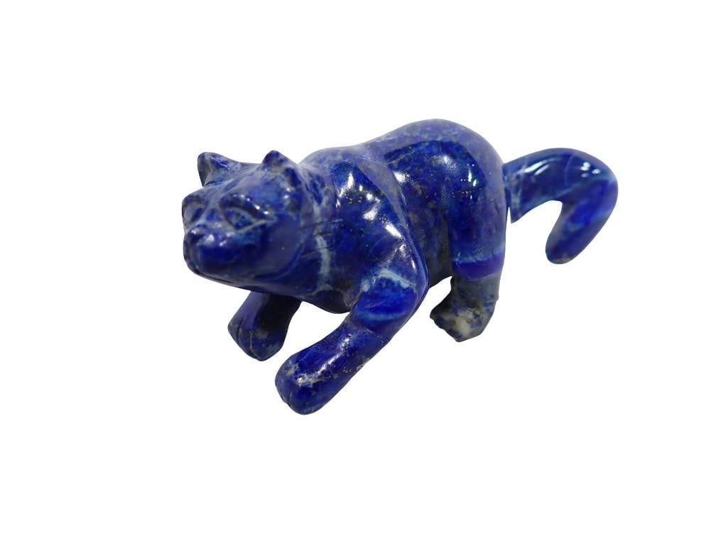 Carved Sodalite Stone Cat Length: 3 1/4": Carved sodalite stone cat Length: 3 1/4" All pictures are considered part of the description and should be examined carefully by bidders. Live Auctioneers is now offering Live Shipping through the