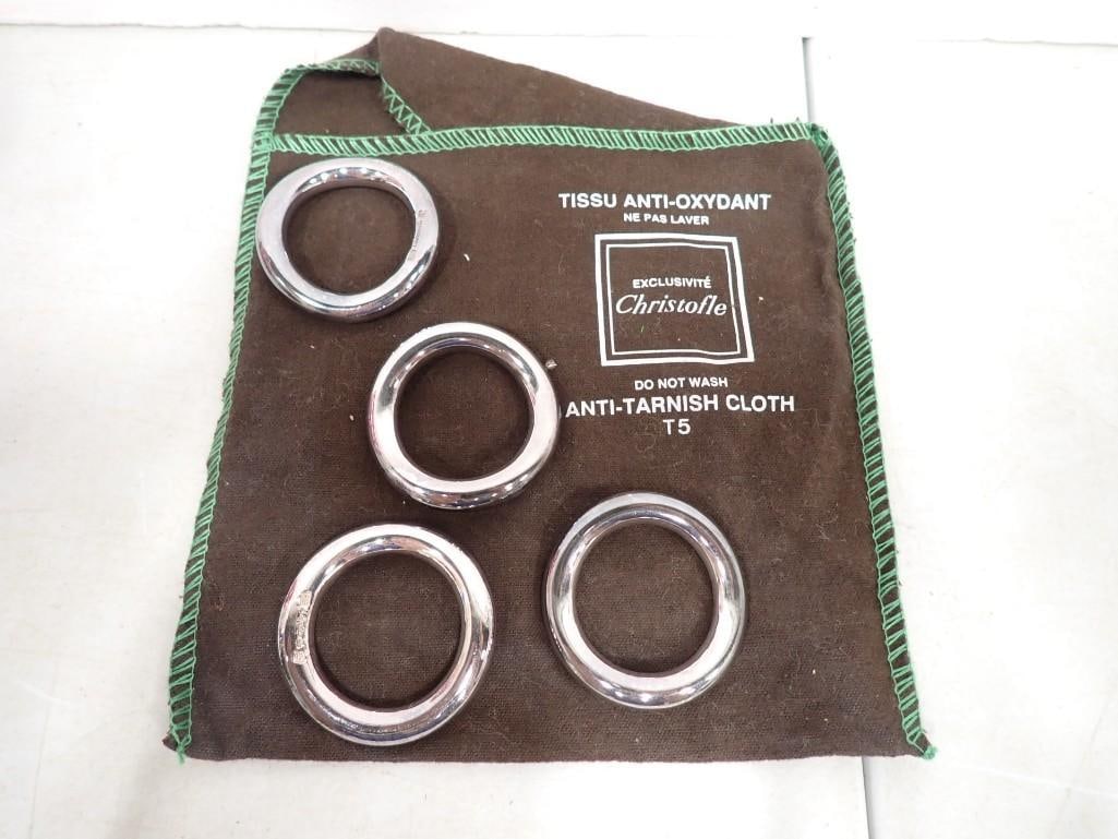 Set of Four French Christofle Silverplate Napkin Rings or Knife / Chopstick Rests. Vertigo pattern,: Set of four French Christofle silver plate napkin rings or knife / chopstick rests. Vertigo pattern, with Christofle dust bag All pictures are considered part of the description and should be ex