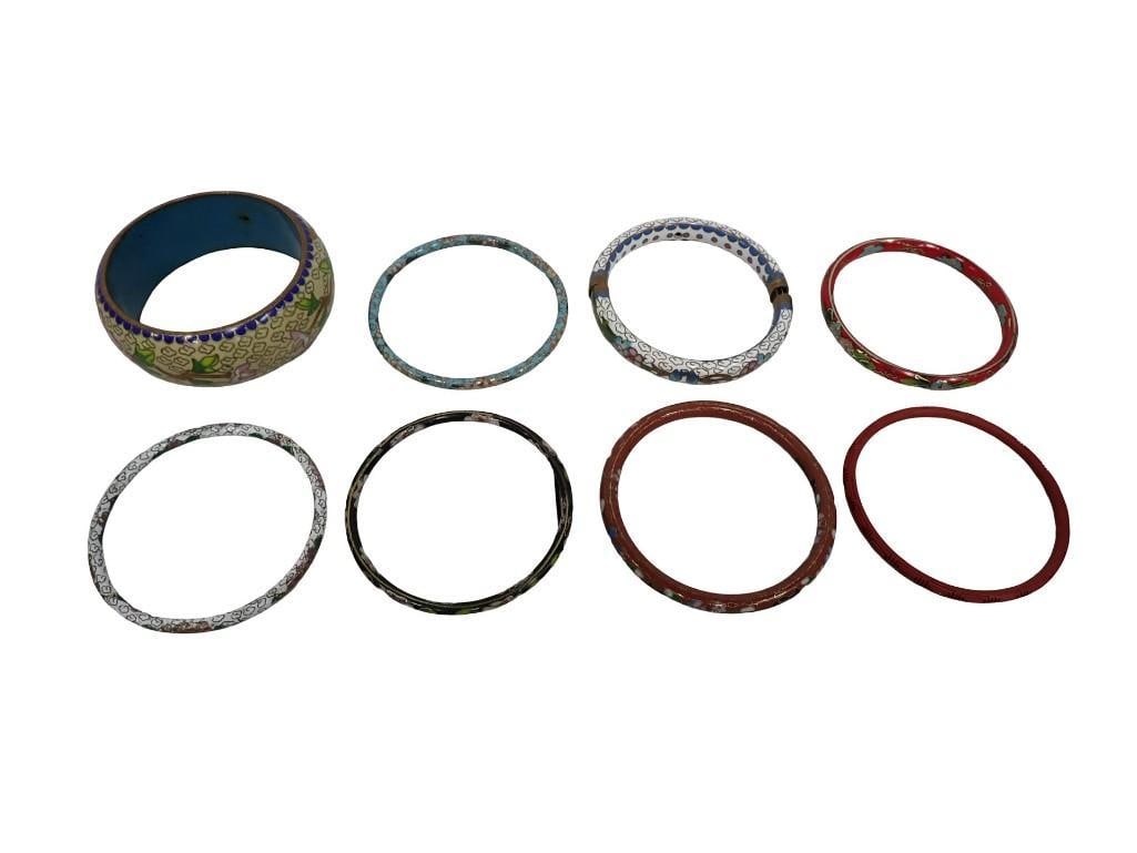 Group of Cinnabar and Cloisonne Bracelets. Seven Cloisonne Bangle Bracelets of varying widths, one h (1 of 9)