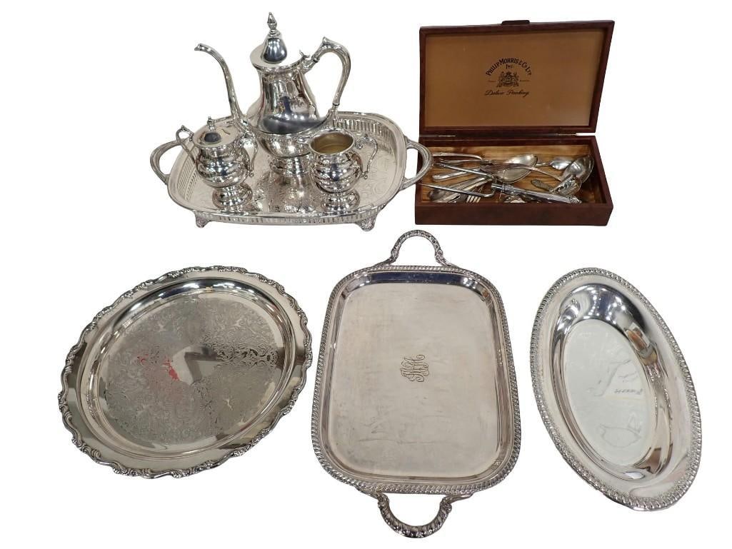 Group of Silverplate Holloware and Flatware. Including One Sterling Silver Handled Meat Skewer, one (1 of 19)