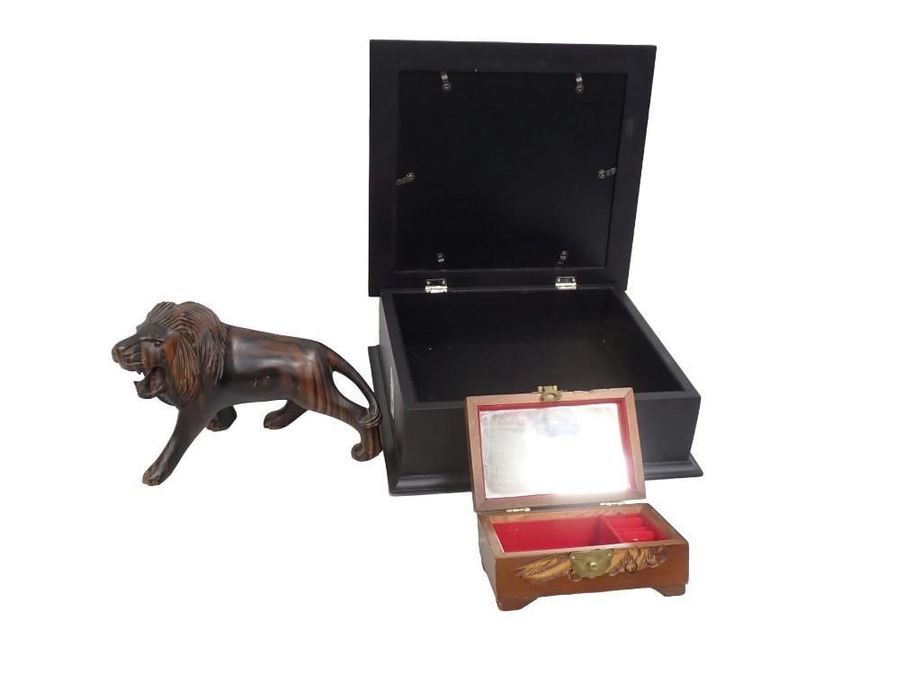 Jewelry Box, Carved Wood Trinket Box, Carved Wood Lion Figure: Jewelry Box, Carved Wood Trinket Box, Carved Wood Lion Figure All pictures are considered part of the description and should be examined carefully by bidders. Live Auctioneers is now offering Live