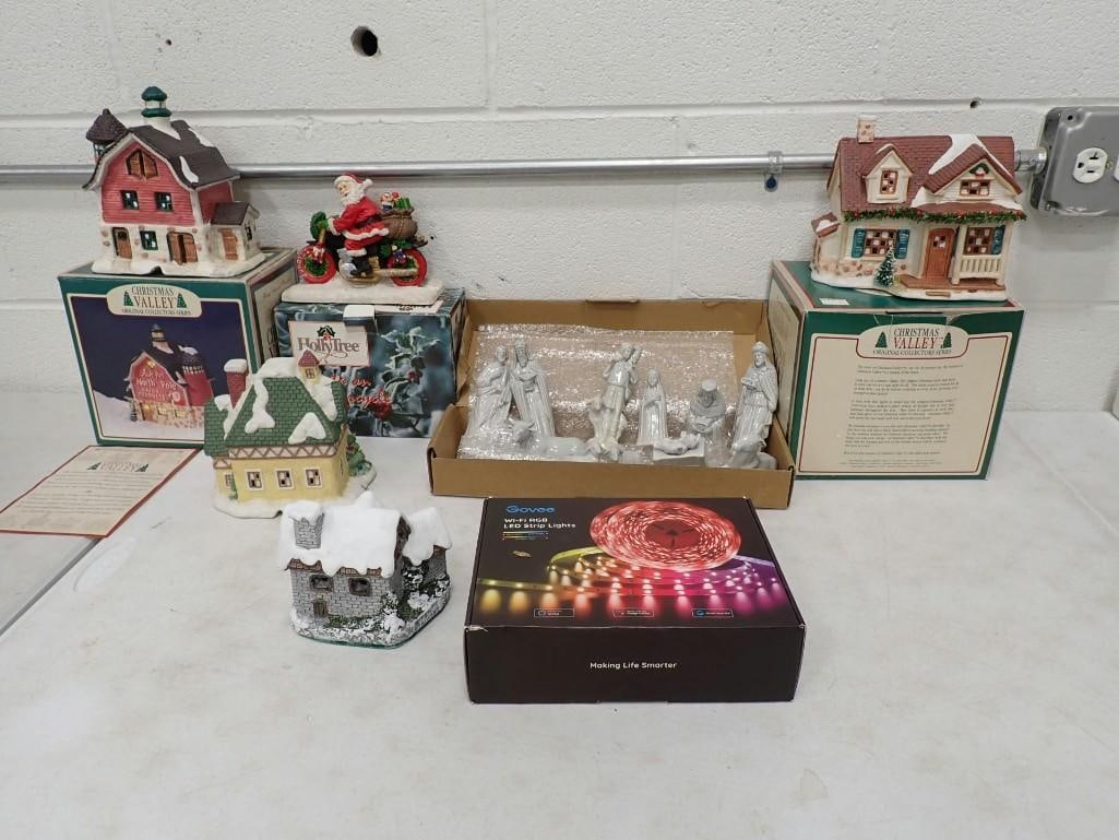 Christmas Lot including Christmas Valley Ceramic, Holly Tree, Nativity, LED Strip Lights, etc.: Christmas Lot including Christmas Valley Ceramic, Holly Tree, Nativity, LED Strip Lights, etc. All pictures are considered part of the description and should be examined carefully by bidders. Live