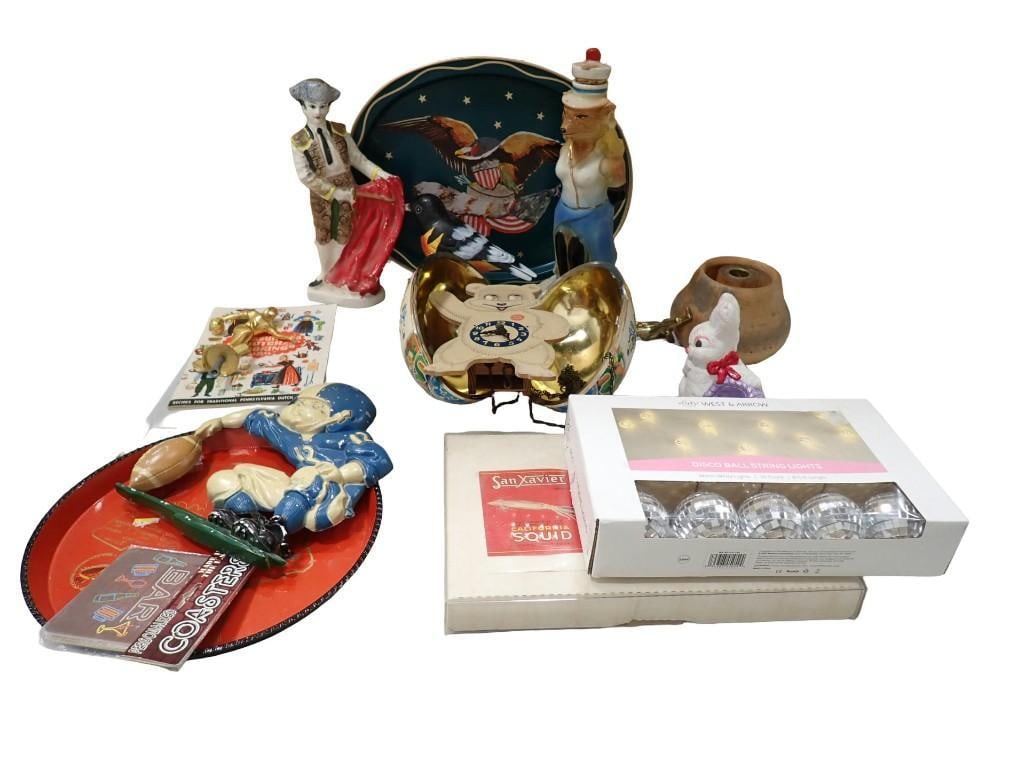 Misc. Lot including Wall Hangings, Figurines, Disco ball String Lights, Coasters, Cookbook, Bear Clo (1 of 11)