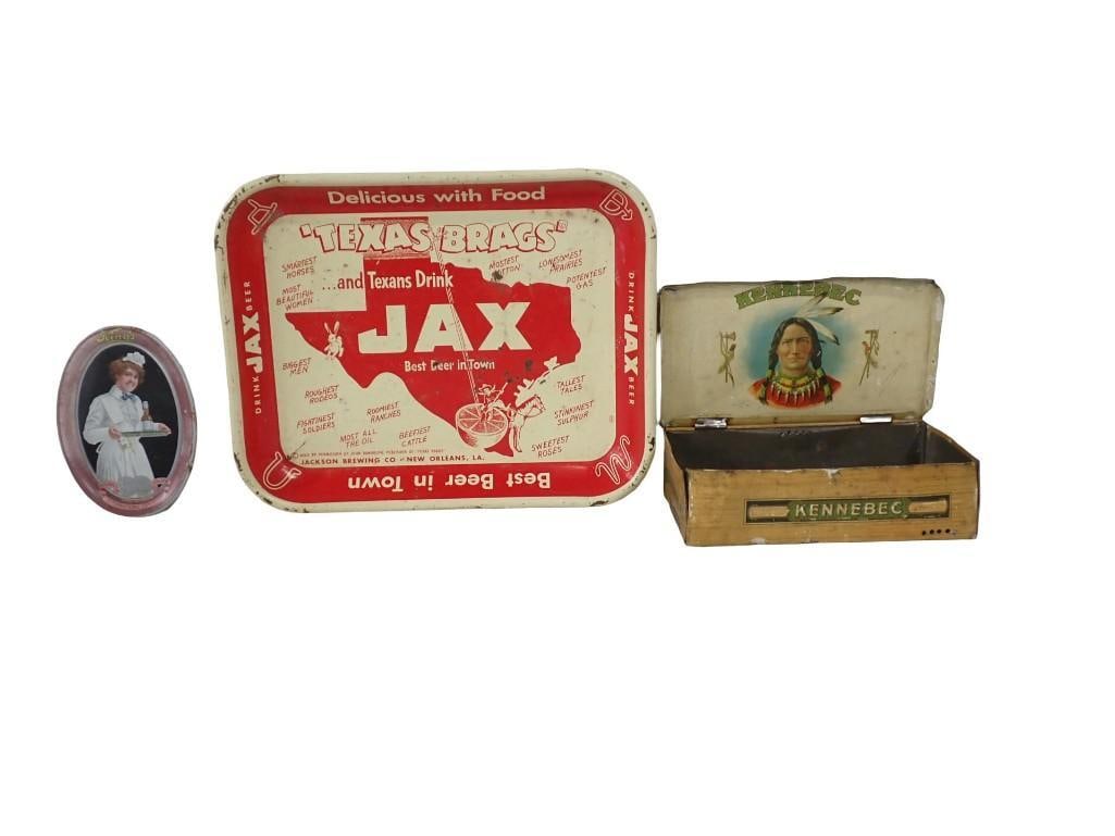 3 Rare Advertising pieces - 1950's Jax Beer Tray, 1920-1930's Kings Liquor Tip Tray, 1900's Kennebec (1 of 11)
