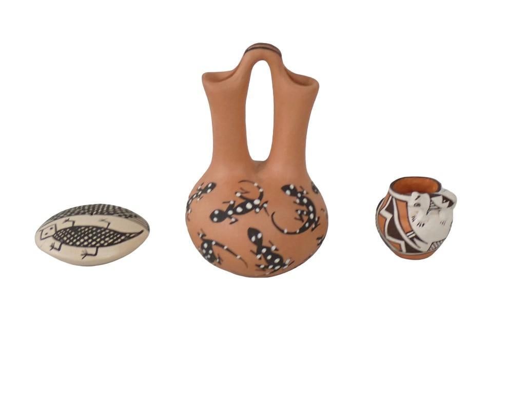 3 Small Signed Acoma Pottery in Nice shape: 3 Small Signed Acoma Pottery in Nice shape All pictures are considered part of the description and should be examined carefully by bidders. Live Auctioneers is now offering Live Shipping through them.