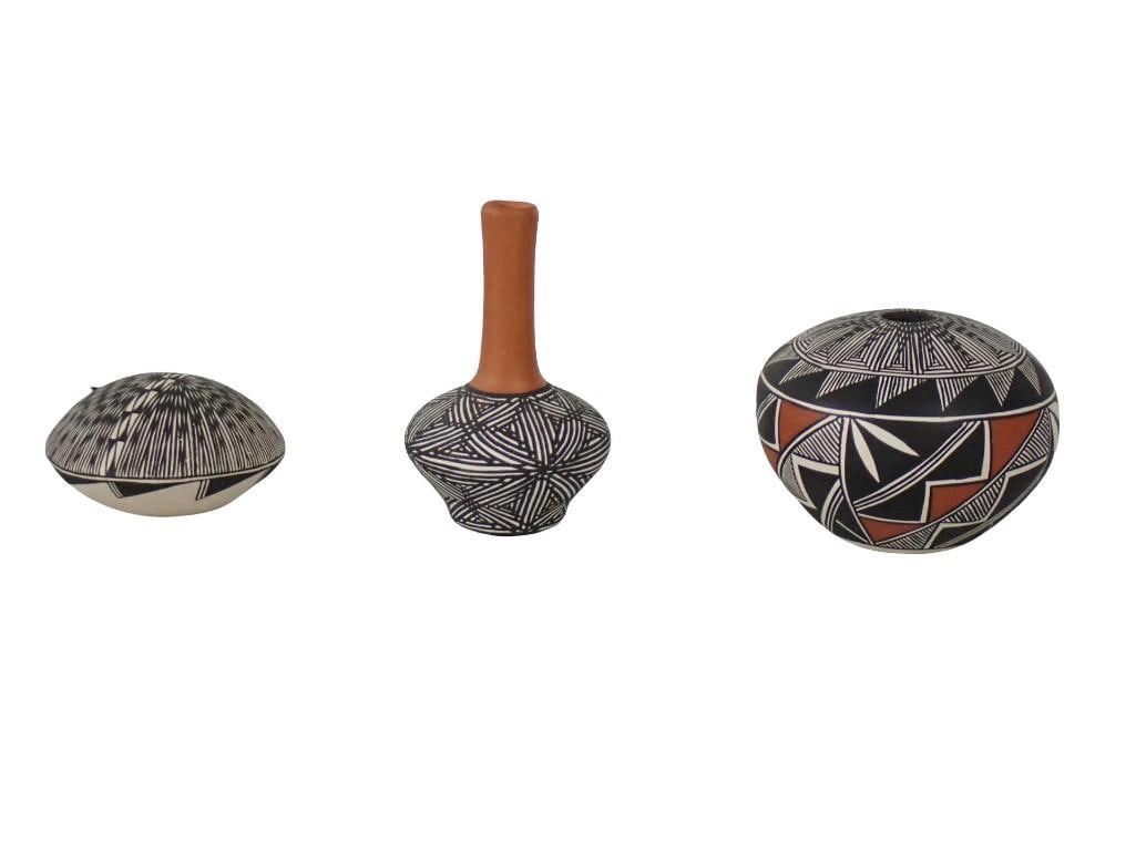 3 Signed Acoma Pottery Pieces all in nice shape: 3 Signed Acoma Pottery Pieces all in nice shape All pictures are considered part of the description and should be examined carefully by bidders. Live Auctioneers is now offering Live Shipping through 