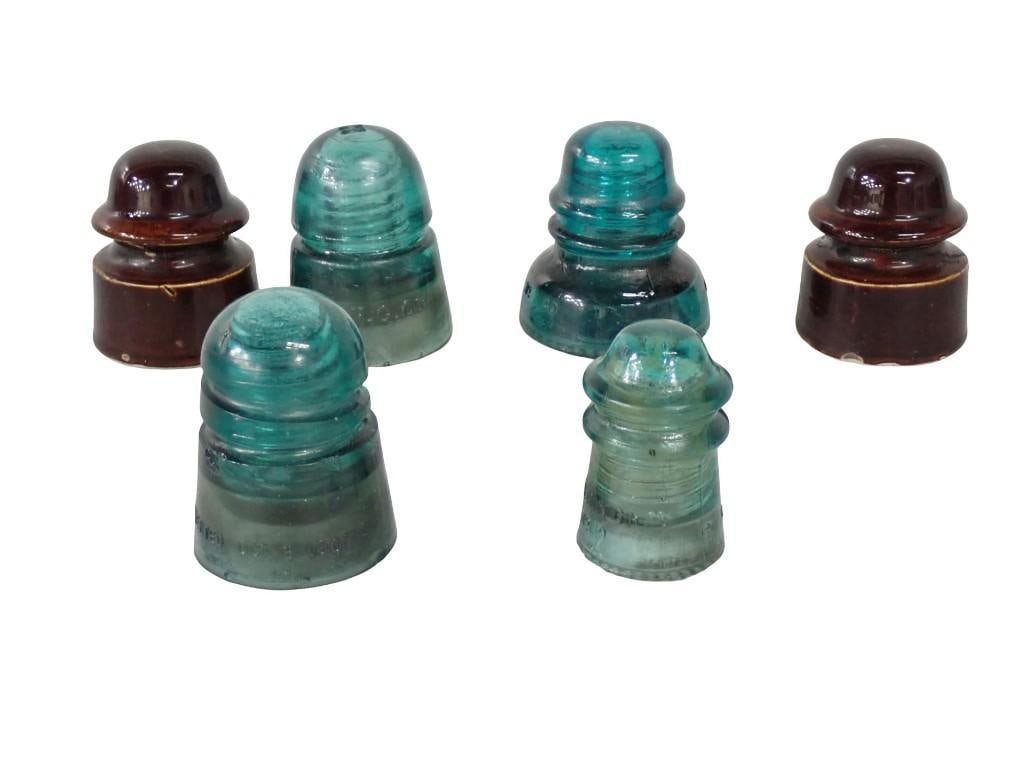 Vintage Glass and Ceramic Electric Insulators including Blue and Brown (1 of 11)