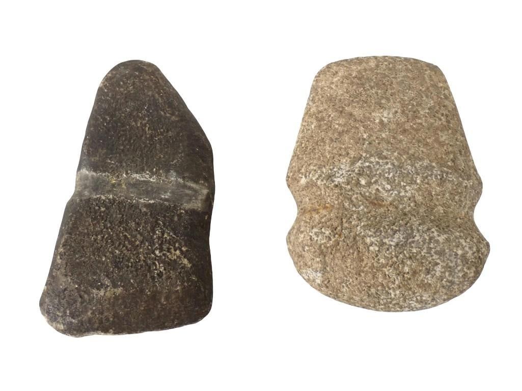 Lot of 2 Primitive Native American Axe Heads - one has Museum numbers on it - early 1800's: Lot of 2 Primitive Native American Axe Heads - one has Museum numbers on it - early 1800's All pictures are considered part of the description and should be examined carefully by bidders. Live Auc