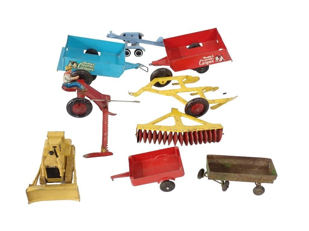 Vintage Toy lot including Pressed Steel, Buddy L Teepee Camper, Farm Accessories, etc. (1 of 9)