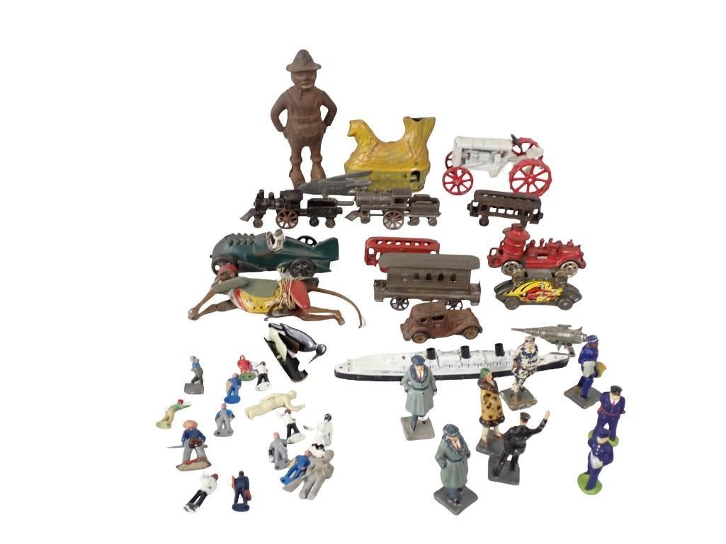 Vintage Toy Lot including Antique Cast Figurines, Trains, Cars, Boat, People, etc. (1 of 8)