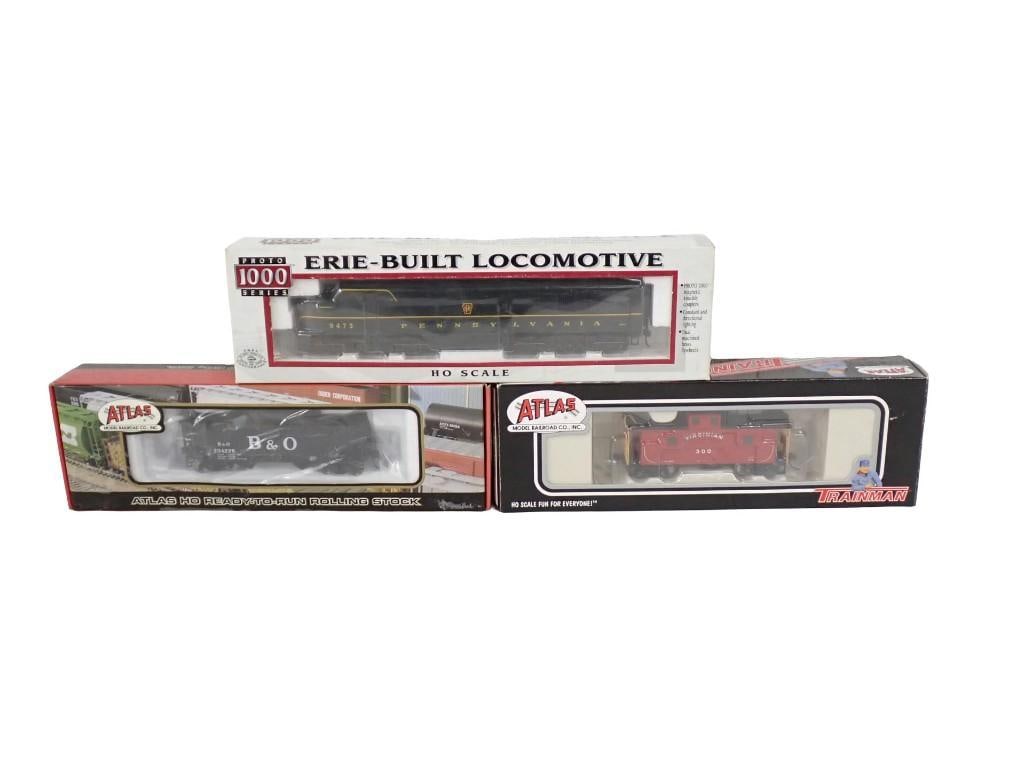 3 HO Scale Train Cars with boxes including Erie-Built Proto 1000 Series and Atlas (1 of 7)