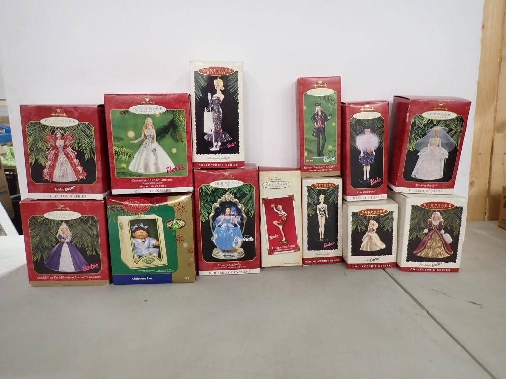 Hallmark Keepsake Ornaments including Barbie, Cabbage Patch Kids, Cinderella, etc.: Hallmark Keepsake Ornaments including Barbie, Cabbage Patch Kids, Cinderella, etc. All pictures are considered part of the description and should be examined carefully by bidders. Live Auctioneers is 