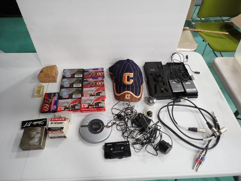 Misc. Lot including Blank Tape Cassettes, CD Player, Cords, Chicago Bears Hat, etc: Misc. Lot including Blank Tape Cassettes, CD Player, Cords, Chicago Bears Hat, etc All pictures are considered part of the description and should be examined carefully by bidders. Live Auctioneers is