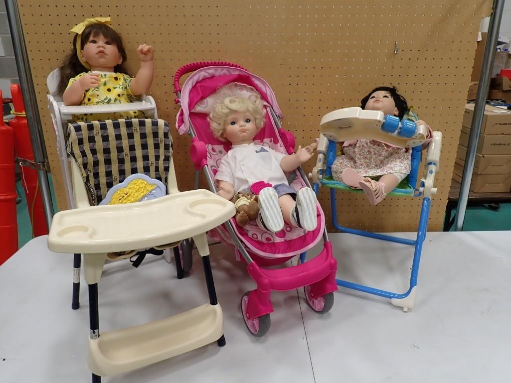 Assorted Dolls with Doll Chairs, Stroller, etc. (1 of 4)