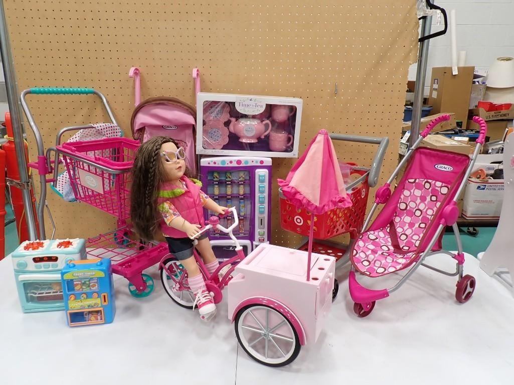 Doll Lot including Doll, Accessories, Time For Tea Set, Graco Buggy, Mini Target Shopping Cart, (1 of 6)