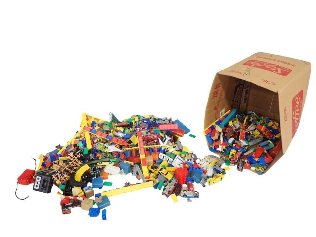 Box full of assorted Toys including Domino Rally, Die Cast Cars, Building Blocks, etc. (1 of 5)