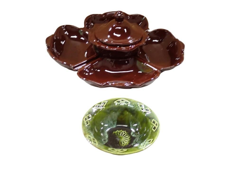 Cal Orig / Calif USA Pottery - Lazy Susan Sets / Pieces, Orange/Yellow, Brown Green - see all pictur: Cal Orig / Calif USA Pottery - Lazy Susan Sets / Pieces, Orange/Yellow, Brown Green - see all pictures. There's a chip on the underside rim of the yellow bowl All pictures are considered par