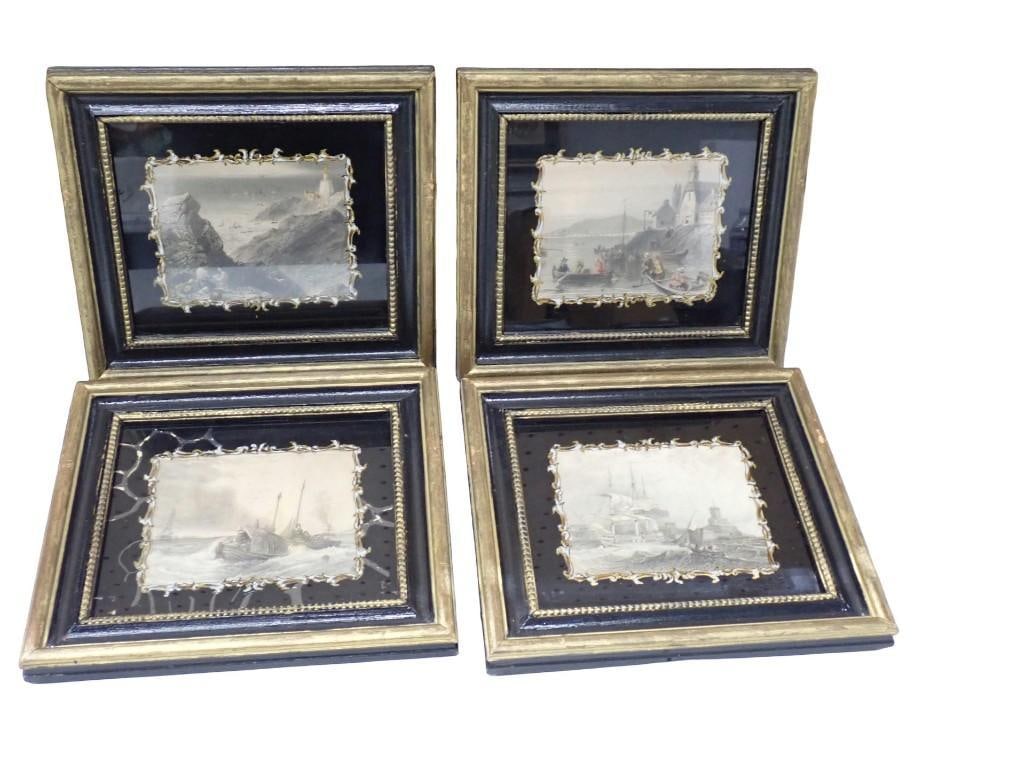 Set of 4 vintage or antique Framed Prints - roughly 8x9" each: Set of 4 vintage or antique Framed Prints - roughly 8x9" each All pictures are considered part of the description and should be examined carefully by bidders. Live Auctioneers is now offering Live