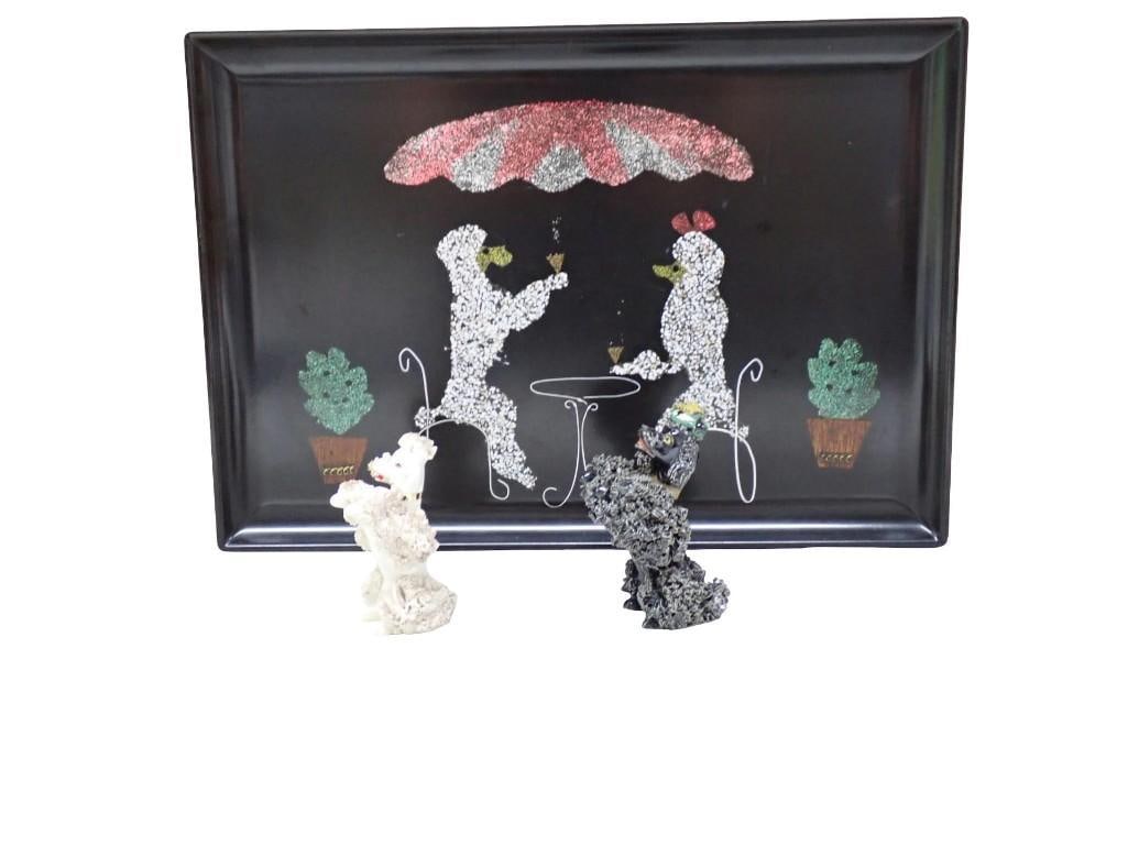 MCM Courac of Monterey French Bistro Poodles Inlay Serving Tray, 2 1960's Spaghetti Poodles: Vintage Mid Century Modern Courac of Monterey French Bistro Poodles Inlay Serving Tray, 2 1960's Spaghetti Poodles Black & white w/ Gold - by Royal Japan All pictures are considered part 