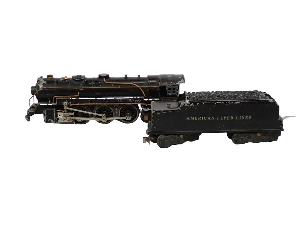 Vintage American Flyer steam locomotive and tender Model Train Cars: Vintage American Flyer steam locomotive and tender Model Train Cars All pictures are considered part of the description and should be examined carefully by bidders. Live Auctioneers is now offering Li