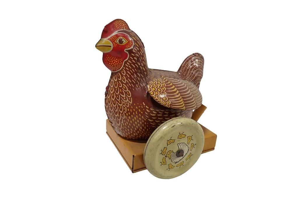 Vintage 1960s British Tin-plate Mechanical Push-along Chicken Toy: Vintage 1960s British Tin-plate Mechanical Push-along Chicken Toy Condition: untested All pictures are considered part of the description and should be examined carefully by bidders. Live 