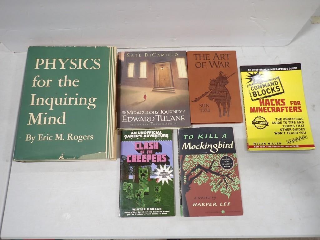 Lot of Books incl Physics for the Inquiring Mind, Clash of the Creepers, The Miraculous Journey of E: Lot of Books incl Physics for the Inquiring Mind, Clash of the Creepers, The Miraculous Journey of Edward Tulane, The Art of War, etc All pictures are considered part of the description and should be 