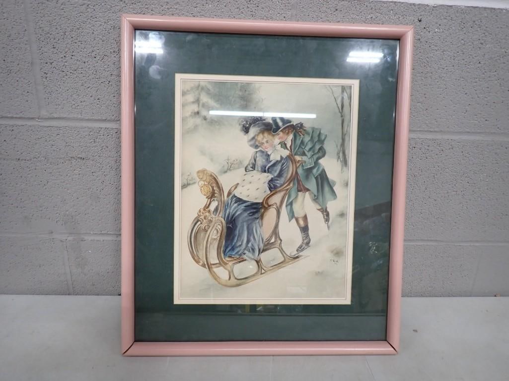 Framed Winter Scene Print - Measures roughly 17x21": Framed Winter Scene Print - Measures roughly 17x21" All pictures are considered part of the description and should be examined carefully by bidders. Live Auctioneers is now offering Live Shipping 